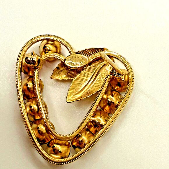VTG Carla Signed 12K Gold Filled Multi‑Color Rhinestone Heart Brooch - Picture 6 of 6